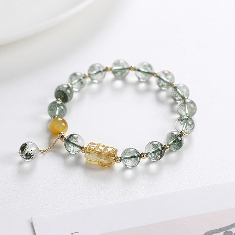 Bracelet de confiance PiXiu en citrine fantôme verte de Buddha Stones