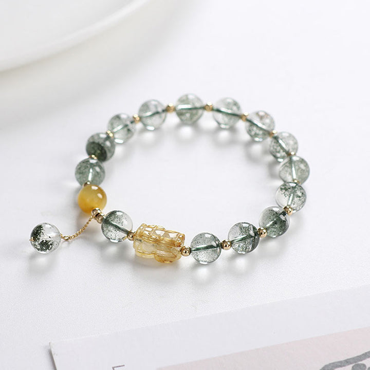 Bracelet de confiance PiXiu en citrine fantôme verte de Buddha Stones