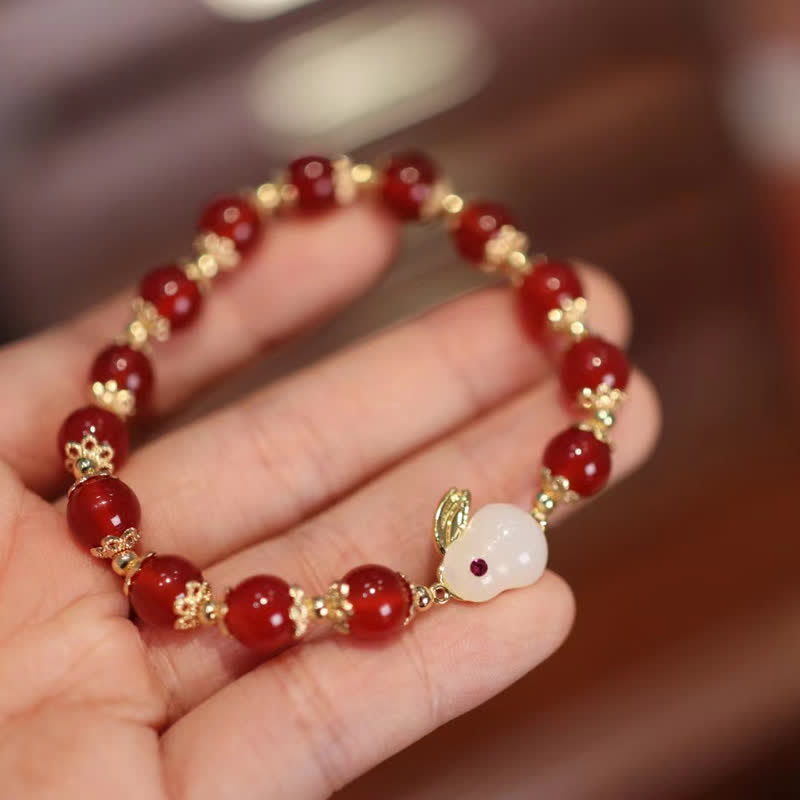 Bracelet de confiance en agate rouge naturelle et jade blanc de l'année du lapin
