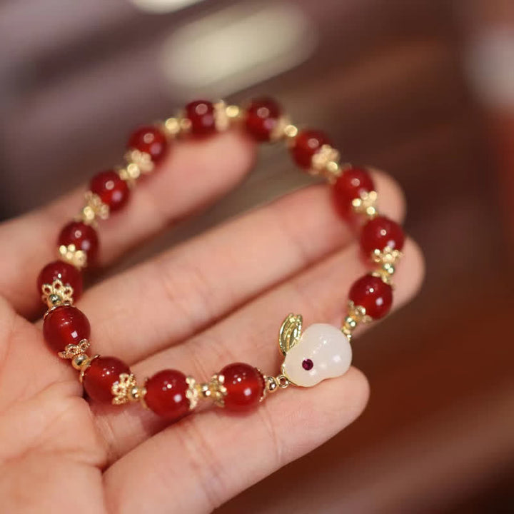 Bracelet de confiance en agate rouge naturelle et jade blanc de l'année du lapin