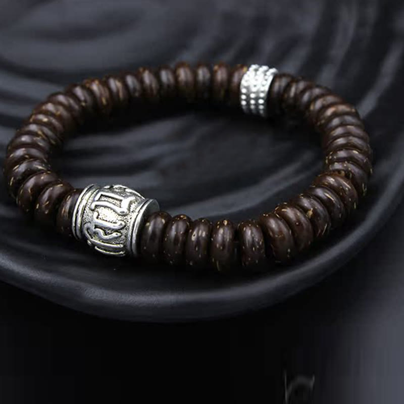 Bracelet Buddha Stones en coquille de noix de coco tibétaine naturelle Om Mani Padme Hum positif