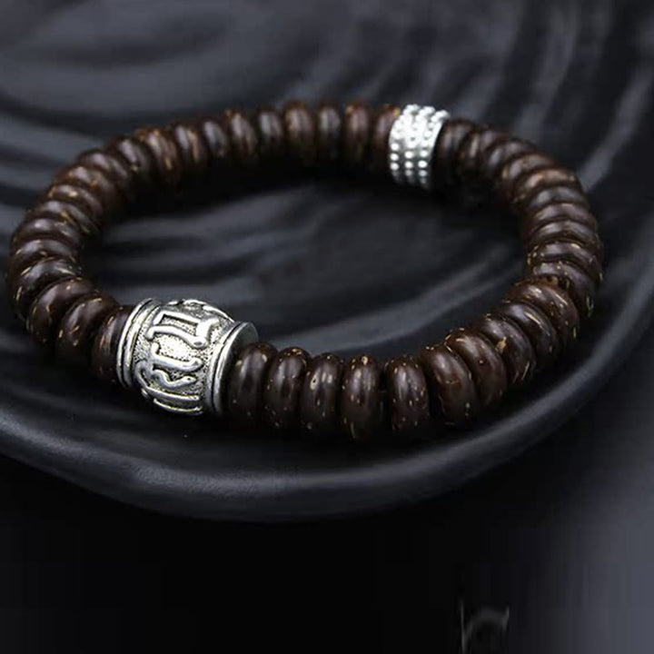Bracelet Buddha Stones en coquille de noix de coco tibétaine naturelle Om Mani Padme Hum positif