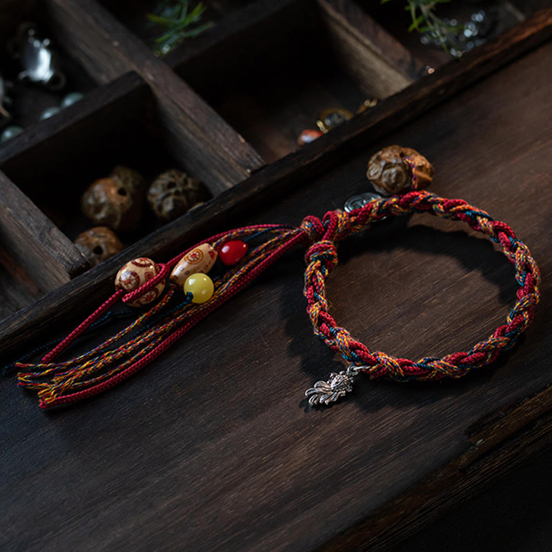 Bracelet tibétain en argent sterling 925 avec Buddha Stones et fil coloré fait à la main, protection contre les poissons Koi