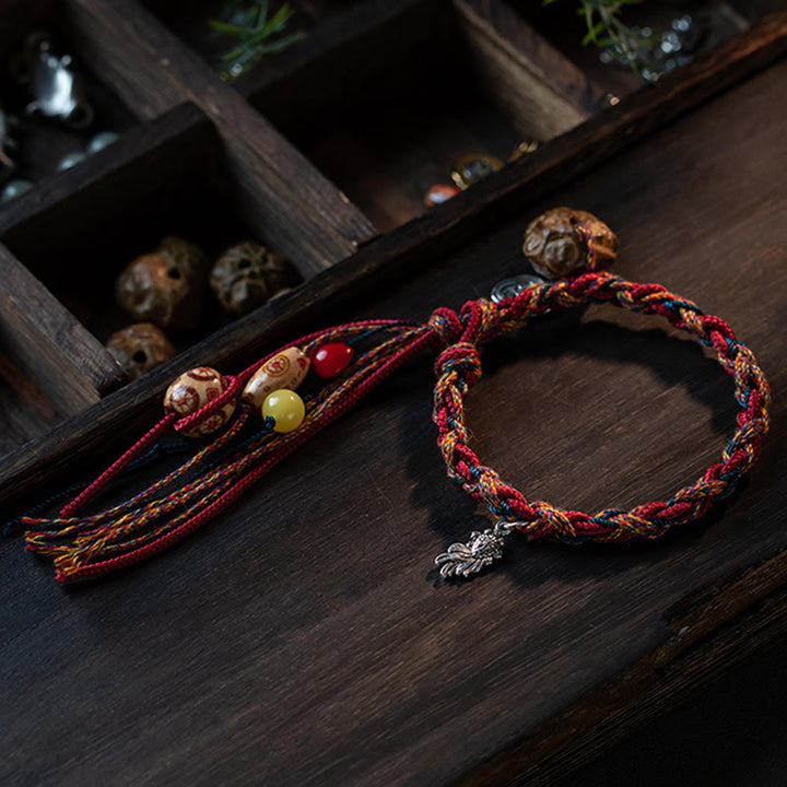 Bracelet tibétain en argent sterling 925 avec Buddha Stones et fil coloré fait à la main, protection contre les poissons Koi