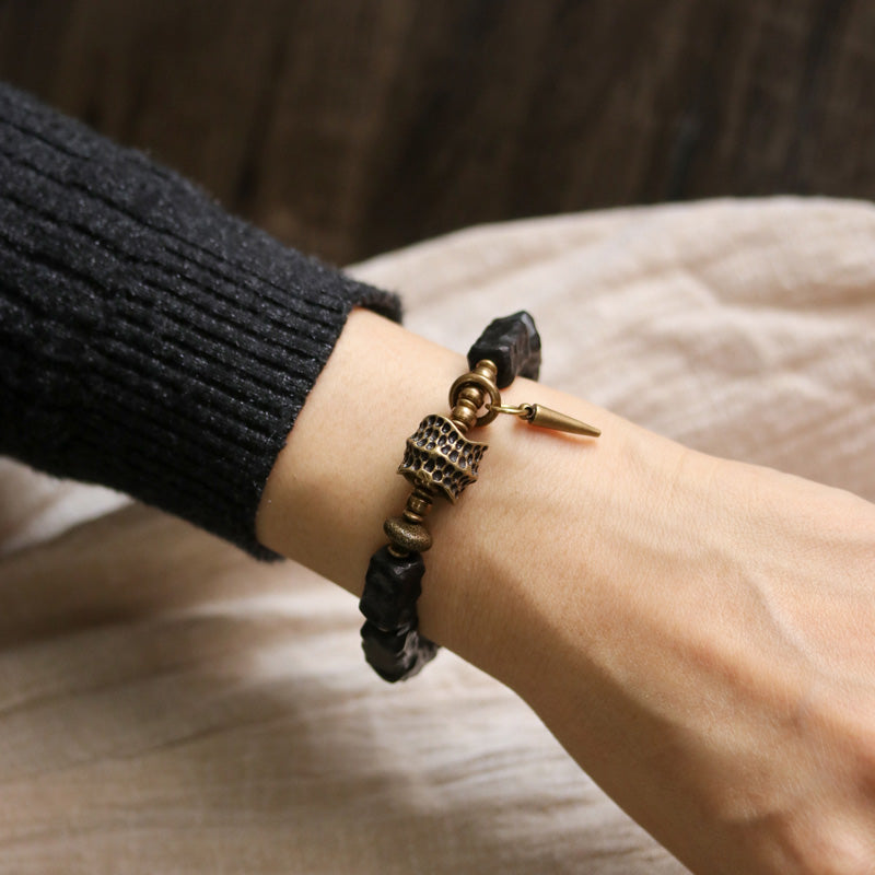 Bracelet Couple Protection Équilibre Bois Ébène Cuivre Buddha Stones
