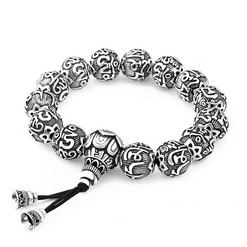 Bracelet amulette en perles en alliage sculptées avec Buddha Stones tibétaines Om Mani Padme Hum
