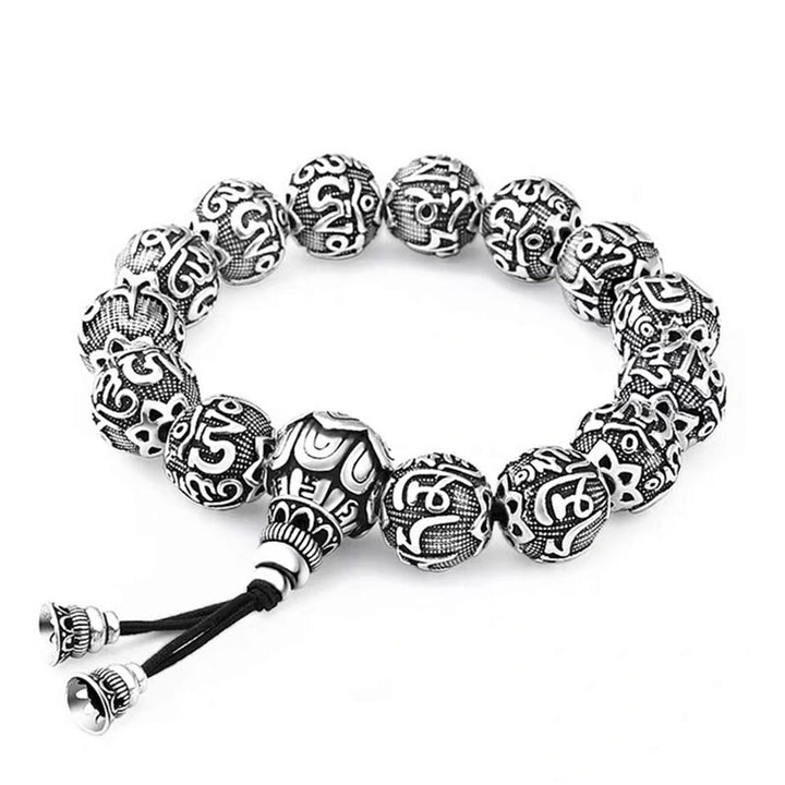 Bracelet amulette en perles en alliage sculptées avec Buddha Stones tibétaines Om Mani Padme Hum