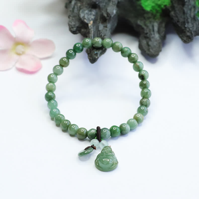 Bracelet de guérison en jade cyan Bouddha rieur de Buddha Stones