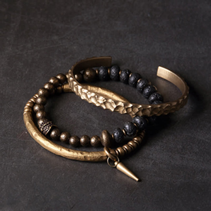 Bracelet manchette d'équilibre en cuivre et pierre de lave