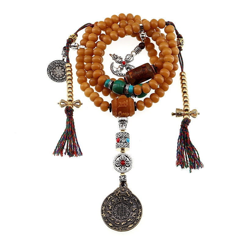 Bracelet de richesse Bagua Vajra en 108 perles de Mala en Buddha Stones du Tibet