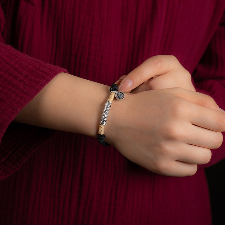 Bracelet tressé en argent sterling 999 fait à la main au Tibet avec Buddha Stones Om Mani Padme Hum Fu et personnage TopRank
