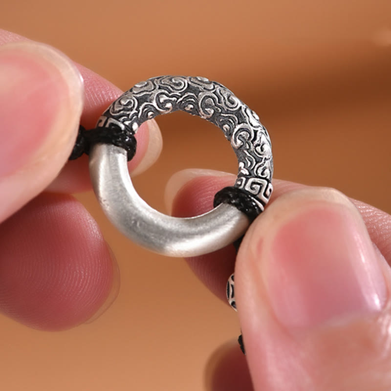 Bracelet de fortune en argent sterling 999 avec boucle de paix et personnage Fu en pièces de cuivre et pierres de Buddha Stones