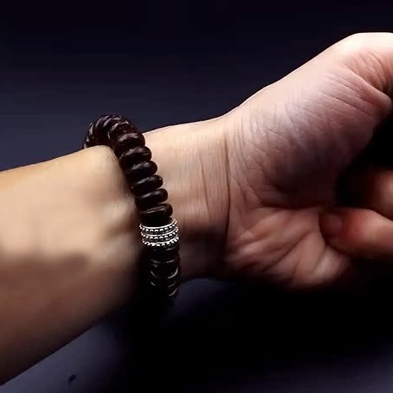 Bracelet Buddha Stones en coquille de noix de coco tibétaine naturelle Om Mani Padme Hum positif