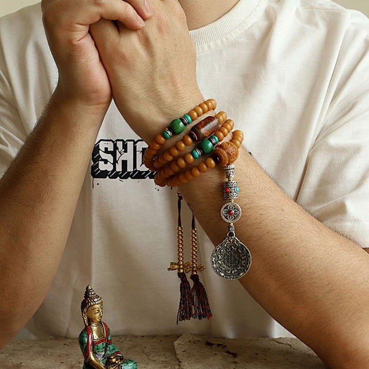Bracelet de richesse Bagua Vajra en 108 perles de Mala en Buddha Stones du Tibet