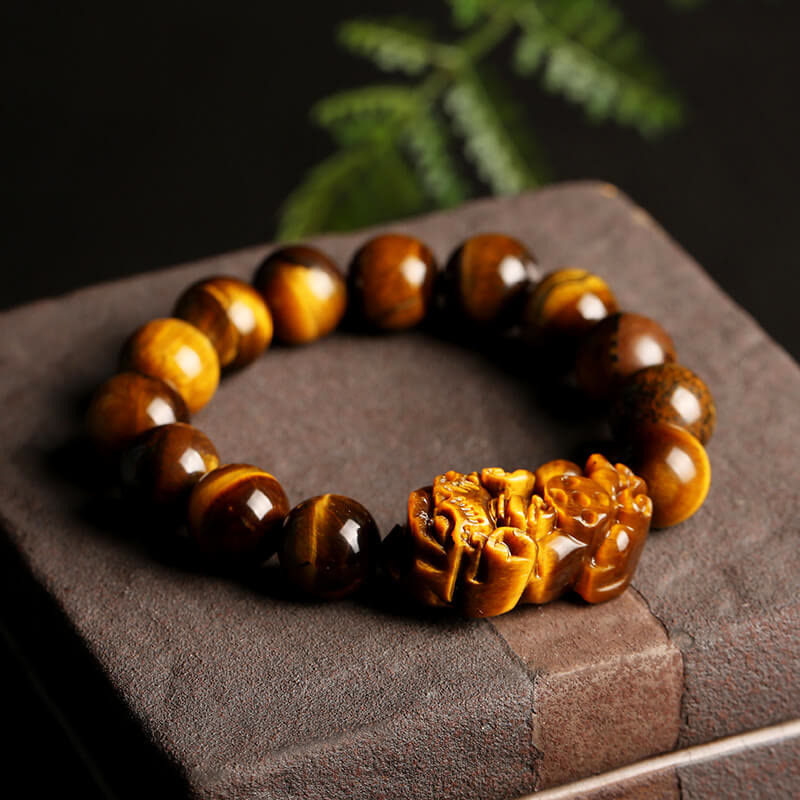 Bracelet de richesse en œil de tigre naturel Buddha Stones