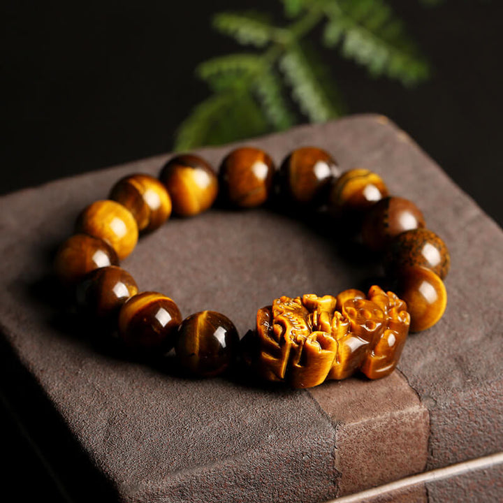 Bracelet de richesse en œil de tigre naturel Buddha Stones