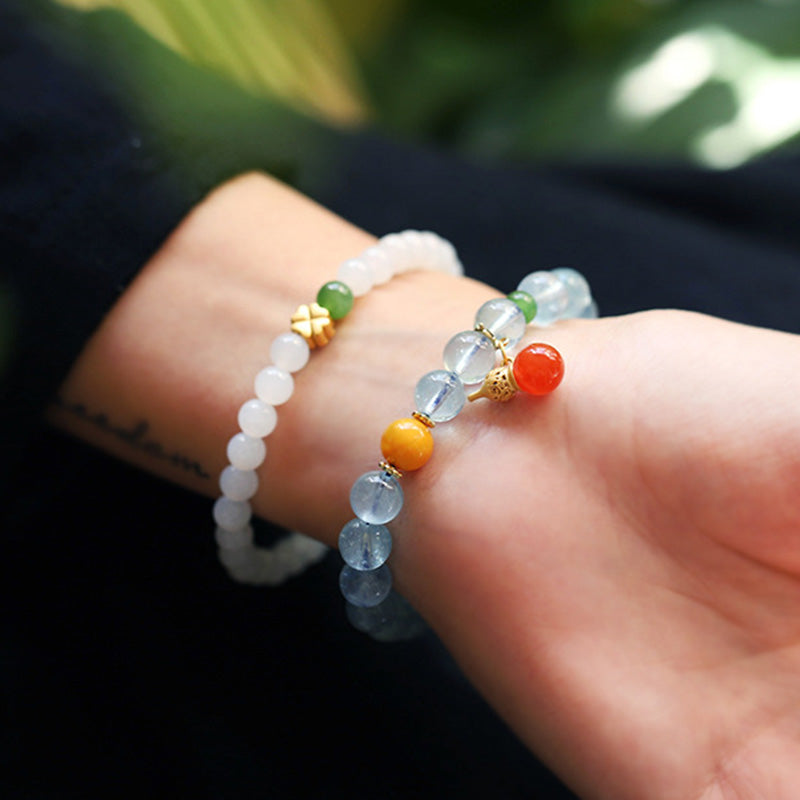 Bracelet à breloques en forme de courge de la paix en agate rouge aigue-marine