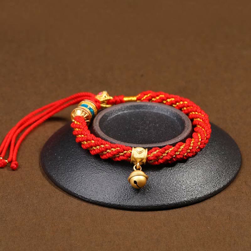 Bracelet tibétain fait main avec breloque en corde tressée et roue de prière Thangka pour protection de la chance