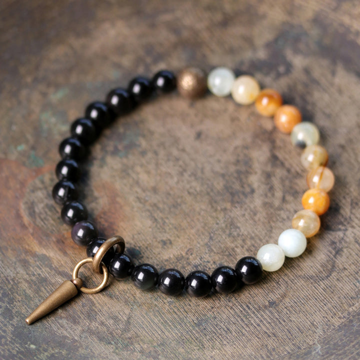 Bracelet couple force cuivre cristal sodalite obsidienne noire Buddha Stones