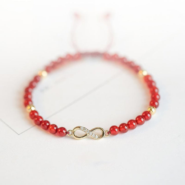Bracelet de confiance en forme d'étoile à quatre feuilles en agate rouge naturelle avec nœud sans fin