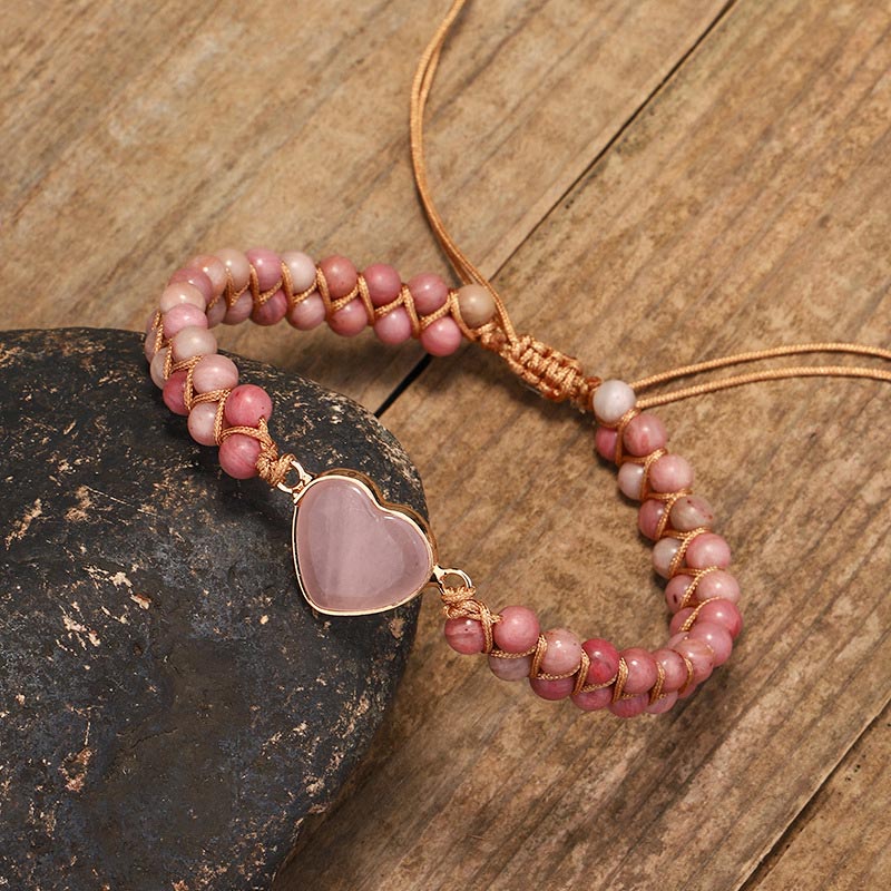 Bracelet de guérison en forme de cœur avec rhodonite naturelle