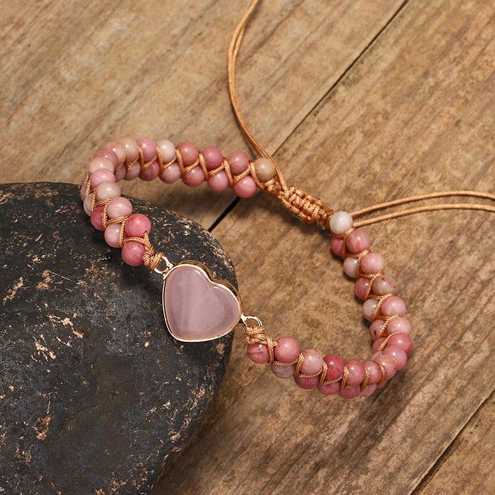 Bracelet de guérison en forme de cœur avec rhodonite naturelle
