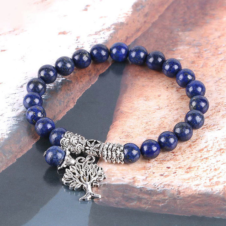 Bracelet extensible porte-bonheur en pierres précieuses naturelles de Buddha Stones Arbre de vie