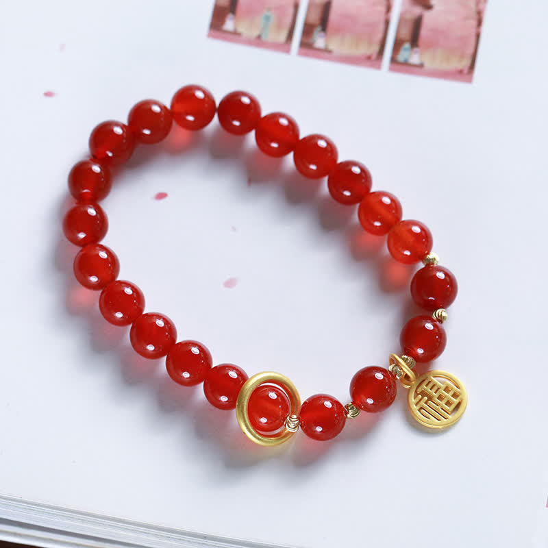Bracelet de confiance en agate rouge naturelle avec lettre de bénédiction
