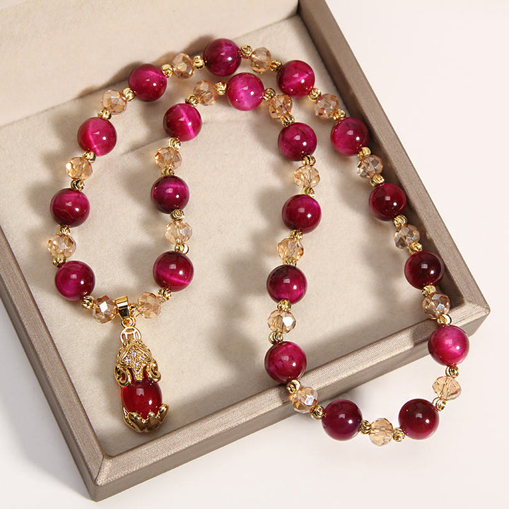 Bracelet double tour en œil de tigre Pixiu Fox pour protection du sac d'argent et confiance en soi