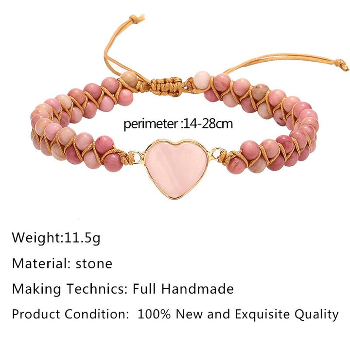 Bracelet de guérison en forme de cœur avec rhodonite naturelle