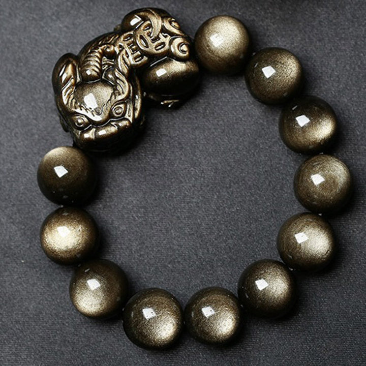 Bracelet de protection FengShui PiXiu en obsidienne dorée
