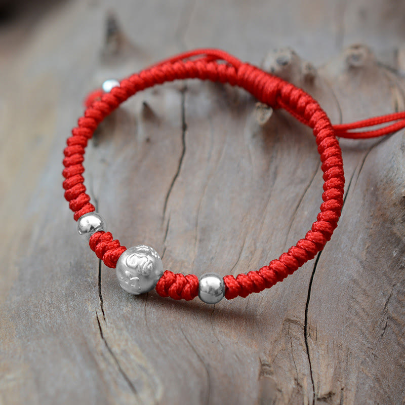 Bracelet couple en argent sterling 999 Buddha Stones et pièce de cuivre Om Mani Padme Hum