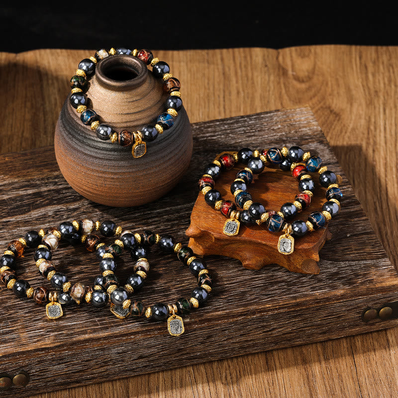 Bracelet porte-bonheur en perles de porcelaine et de verre avec encens en cendres et Buddha Stones , déesse tibétaine de la richesse, Zakiram