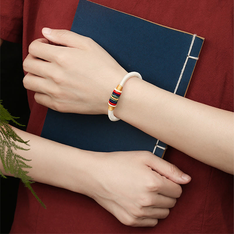 Bracelet tressé tibétain fait main en Buddha Stones avec nœud King Kong coloré et cinq éléments porte-bonheur