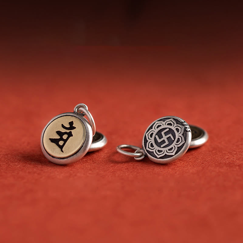 Bracelet en argent sterling 925 avec pendentif en forme de cloche porte-bonheur et symbole du zodiaque chinois Buddha Stones Om Mani Padme Hum