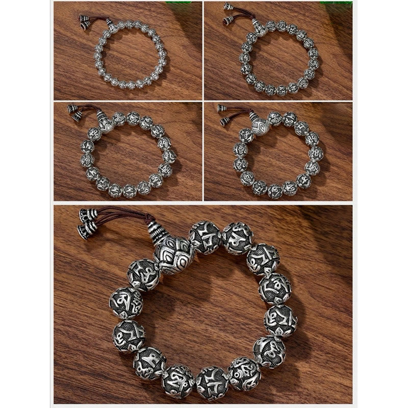 Bracelet amulette en perles en alliage sculptées avec Buddha Stones tibétaines Om Mani Padme Hum
