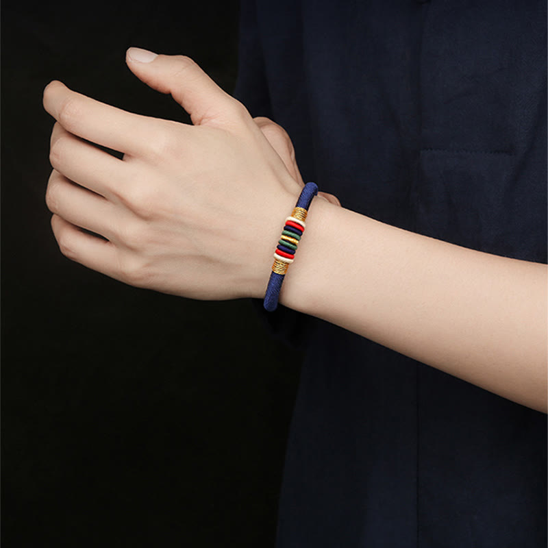 Bracelet tressé tibétain fait main en Buddha Stones avec nœud King Kong coloré et cinq éléments porte-bonheur