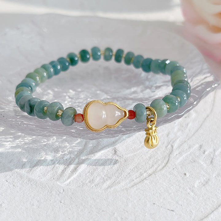 Buddha Stones Bracelet porte-bonheur PiXiu en jade naturel Hetian avec boucle de paix et personnage Fu
