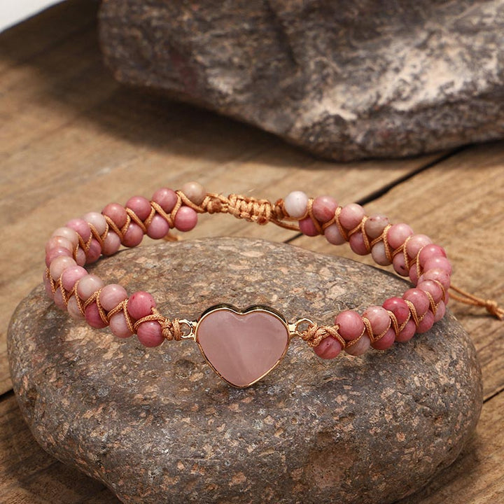 Bracelet de guérison en forme de cœur avec rhodonite naturelle