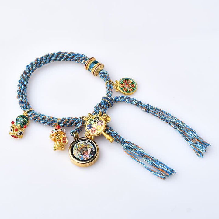 Bracelet tressé en corde avec roue de prière porte-bonheur Thangka Tibétain Zakiram Déesse de la richesse