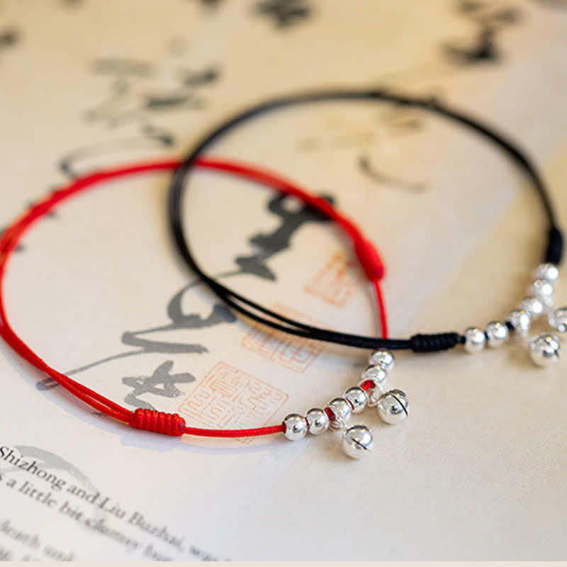 Bracelet de cheville en argent sterling 925 avec breloque en forme de cloche tressée rouge et Buddha Stones