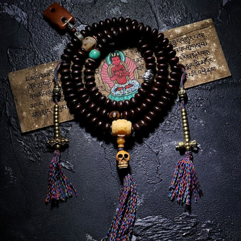 Bracelet de bon augure Bagua Vajra en perles de Mala en Buddha Stones du Tibet, 108 perles