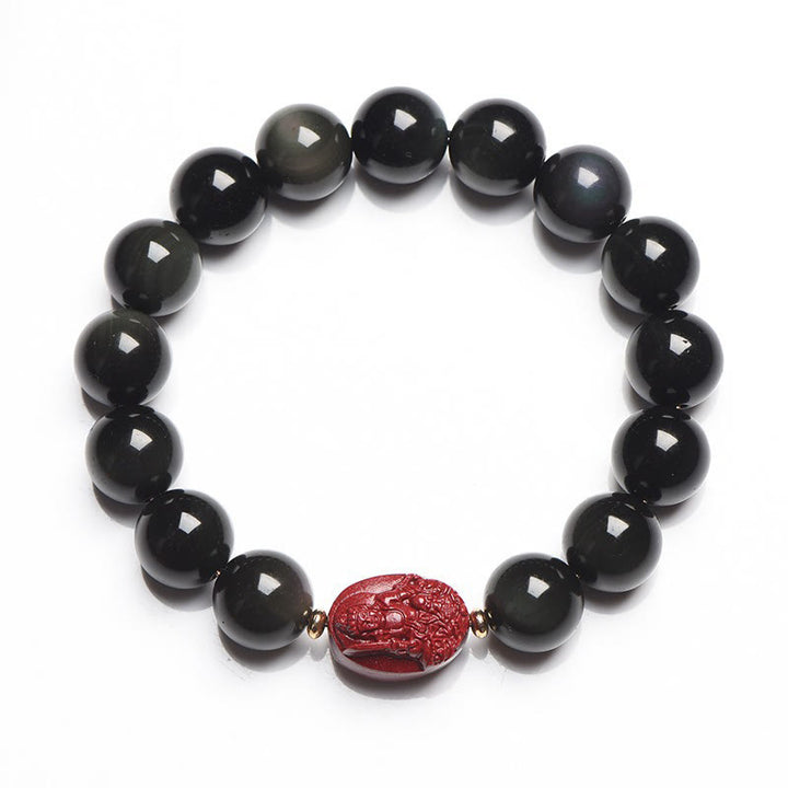 Bracelet de purification en obsidienne noire naturelle et cinabre avec Buddha Stones et zodiaque chinois