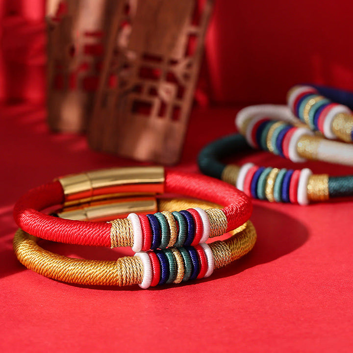 Bracelet tressé tibétain fait main en Buddha Stones avec nœud King Kong coloré et cinq éléments porte-bonheur