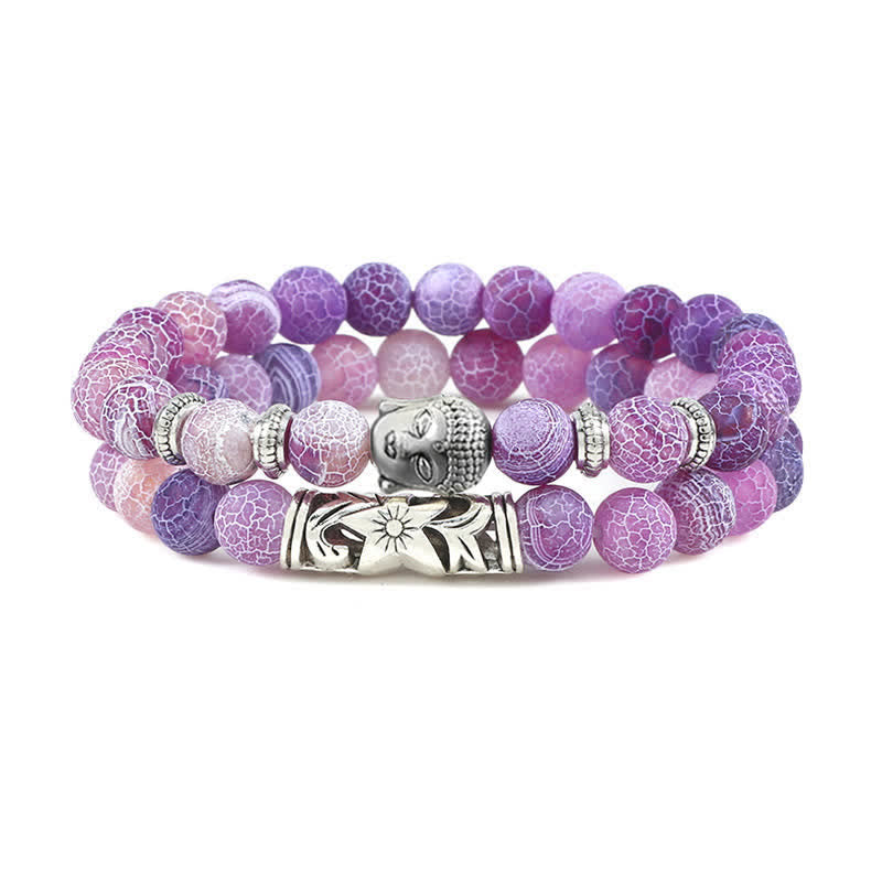 Bracelet de protection Bouddha en agate cristal naturel 2 pièces
