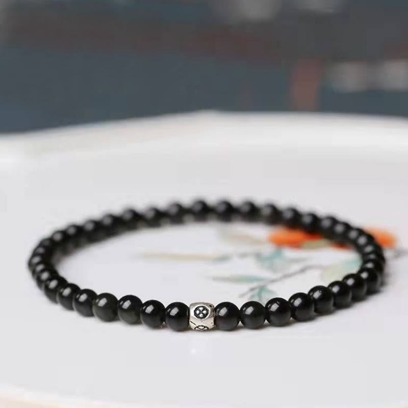 Bracelet de force de purification en obsidienne noire naturelle et quartz fumé de Buddha Stones