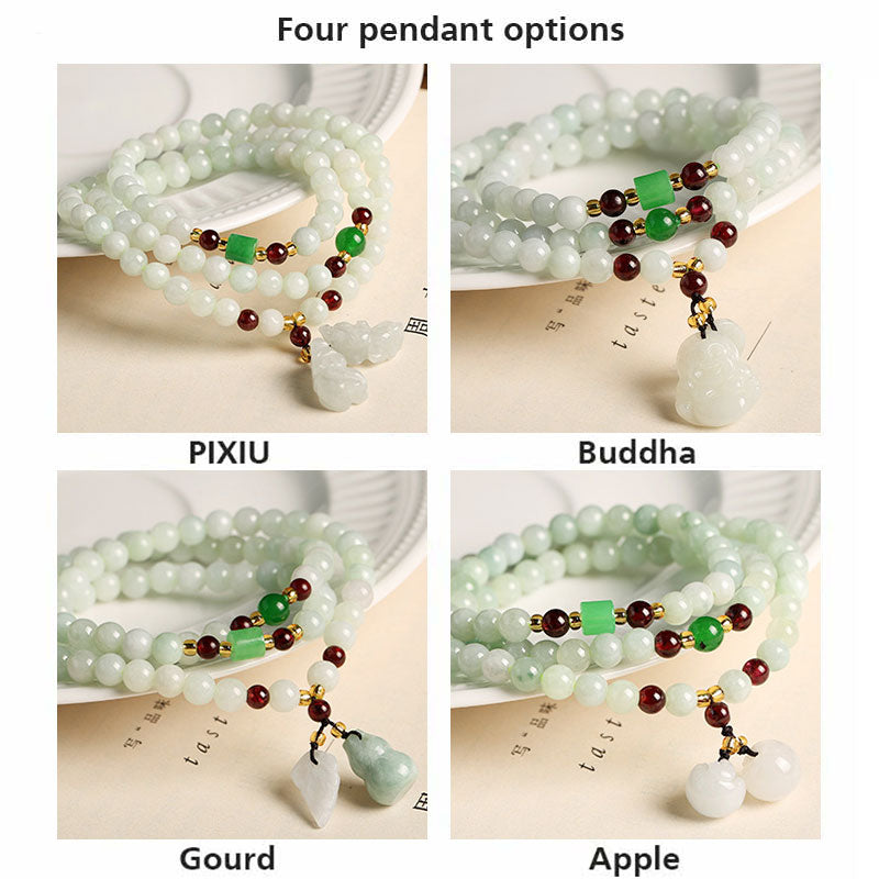 Bracelet Buddha Stones Abondance en Jade Naturel Pixiu avec Pierres de Bouddha