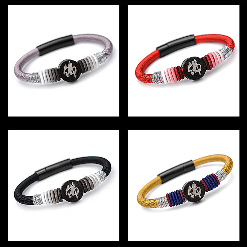 Bracelet en corde fait main en ébène avec personnage de Bouddha de Buddha Stones