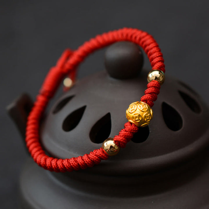 Bracelet couple en argent sterling 999 Buddha Stones et pièce de cuivre Om Mani Padme Hum