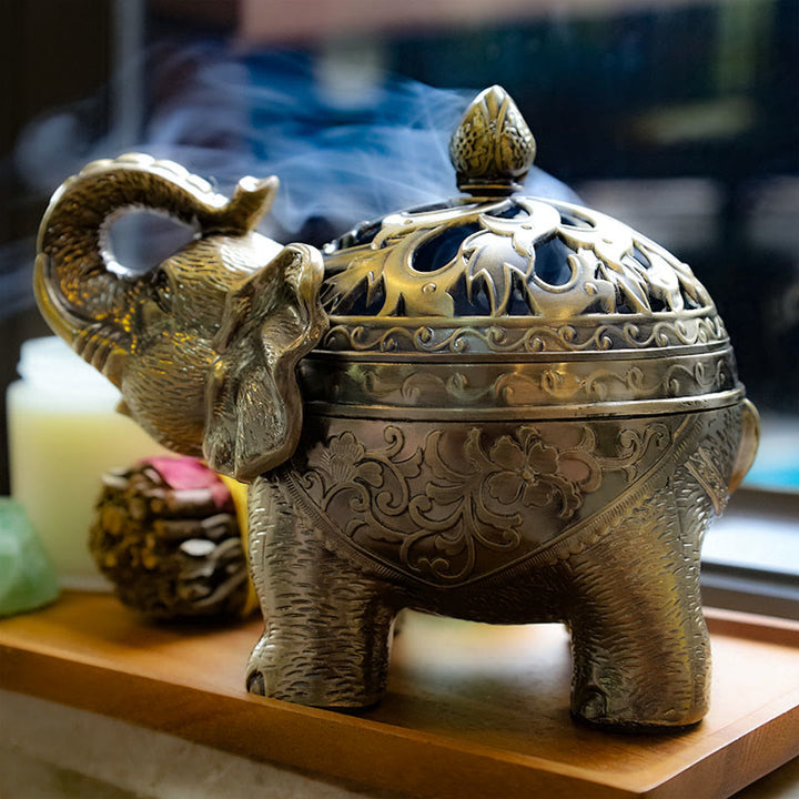 Porte-encens en alliage avec Buddha Stones et éléphant, décoration de la maison, brûleur d'encens